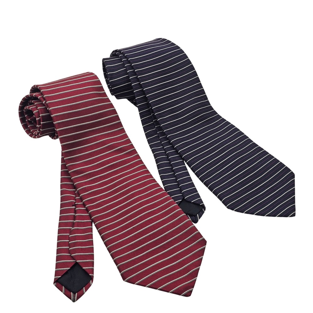 Brooks Brothers Makers Silk Tie Lot of 2 Red Blue Striped Classic Preppy USA